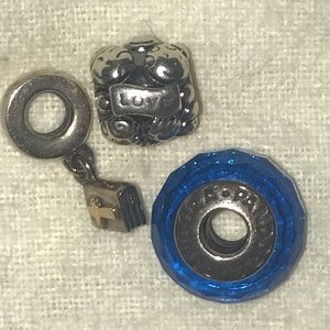 Pandora Leather Bracelet & Charms (3) set